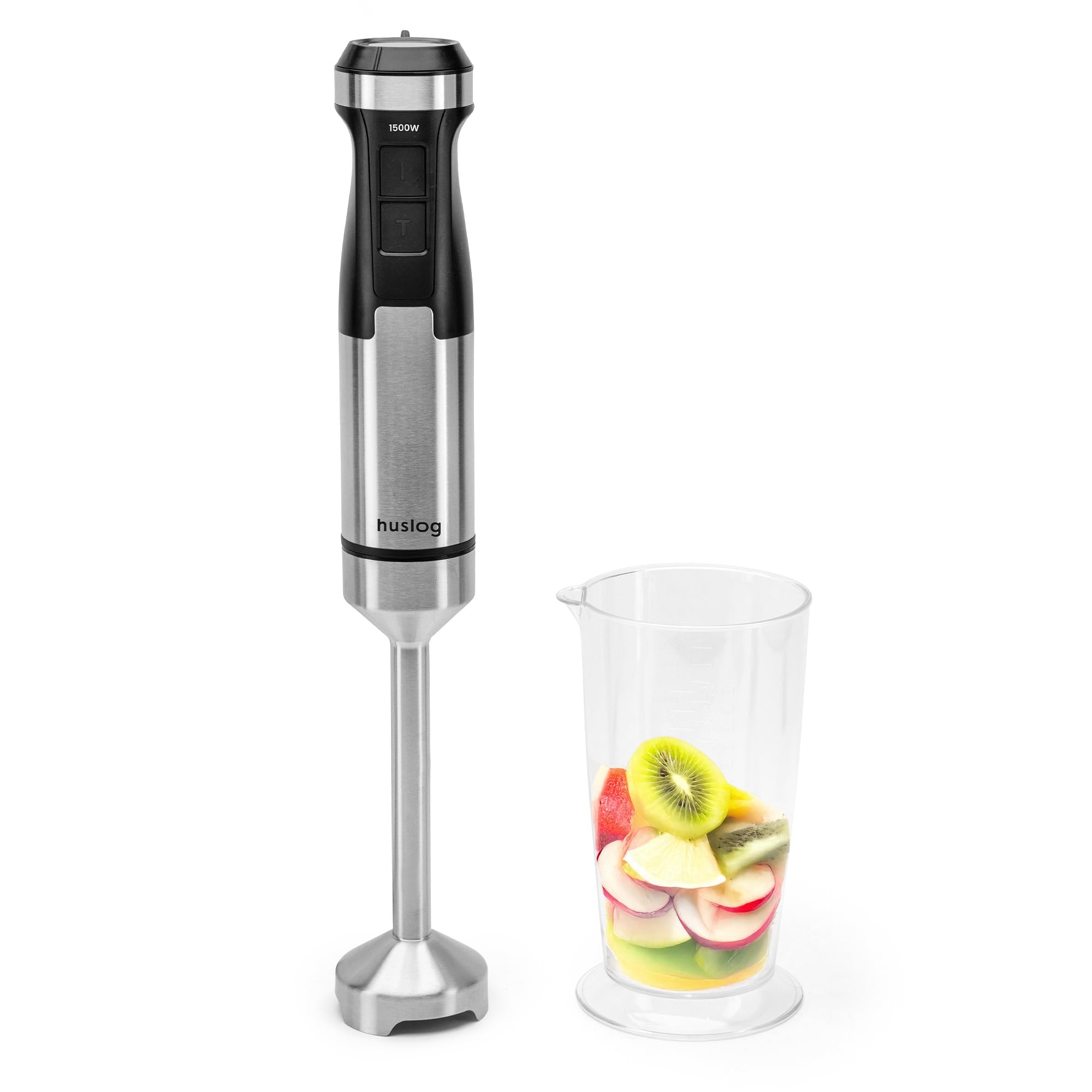 Blend Flex 1500W Batidora de mano – Batidora de acero inoxidable con 20 velocidades y función turbo, incluye un vaso medidor de 600 ml – Batidora de mano para batidos y sopas