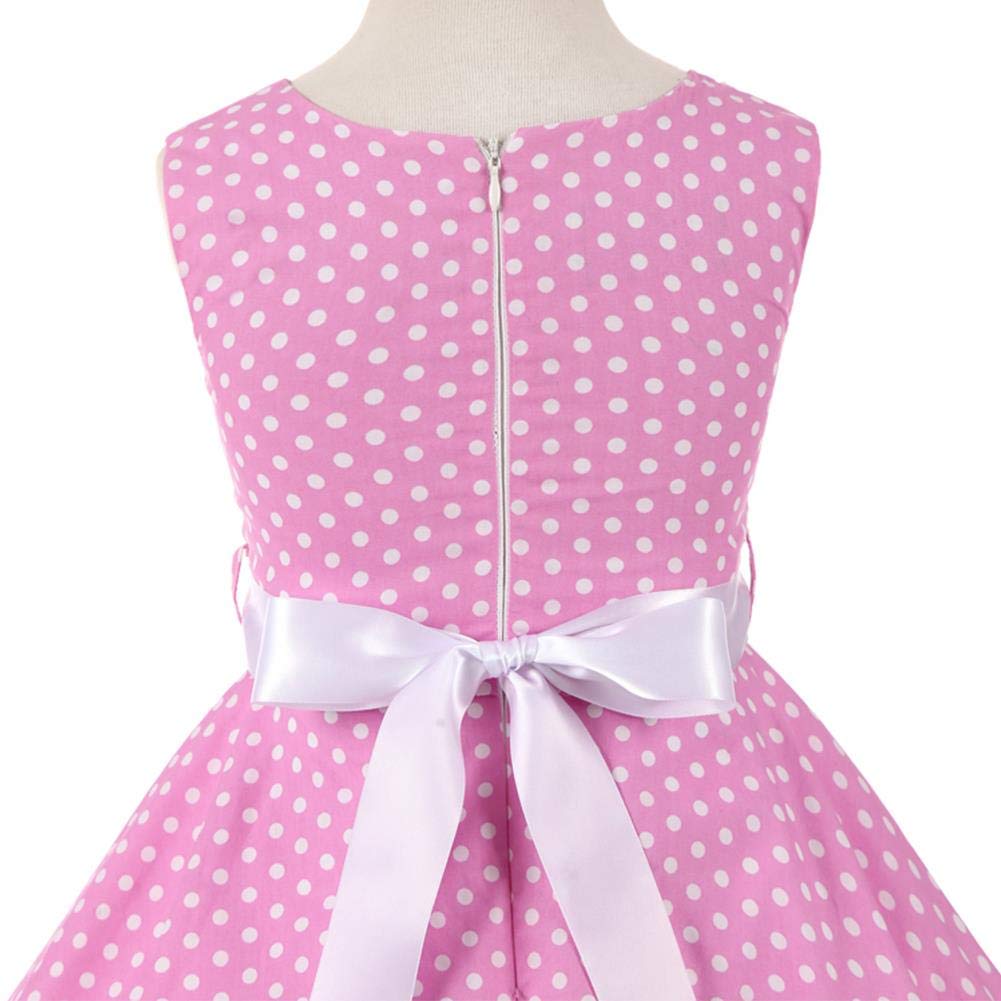 Vestito estivo da bambina con stampa floreale, stile vintage anni '50, a pois, vestito da principessa, in cotone, per matrimonio, compleanno, serata, linea A, senza maniche, con cintura