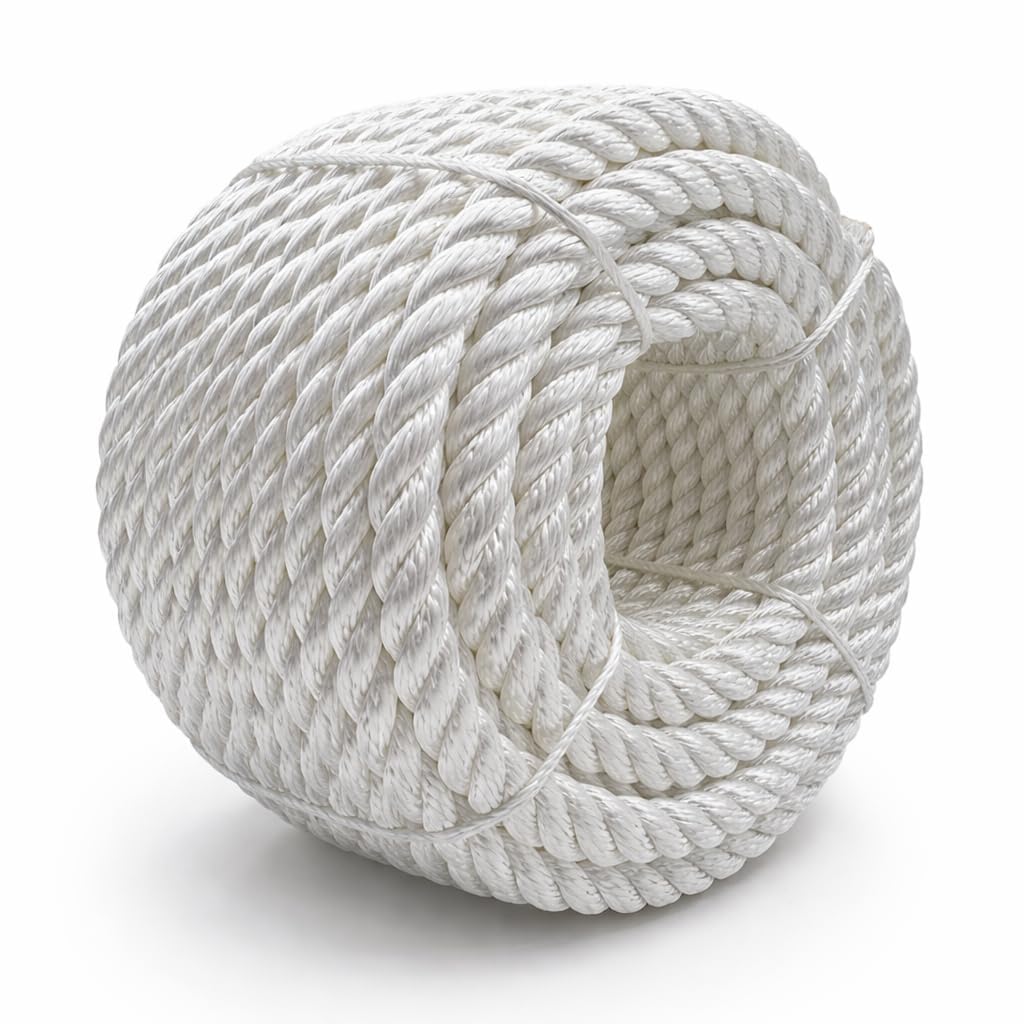 Heavy Duty Twisted PP/Polyester/Nylon Rope, Weather-Resistant &amp; Waterproof Rope for Pool, Marine, Camping, Household Use, Construction &amp; Rigging Applications (White, 1/2in X 98FT)