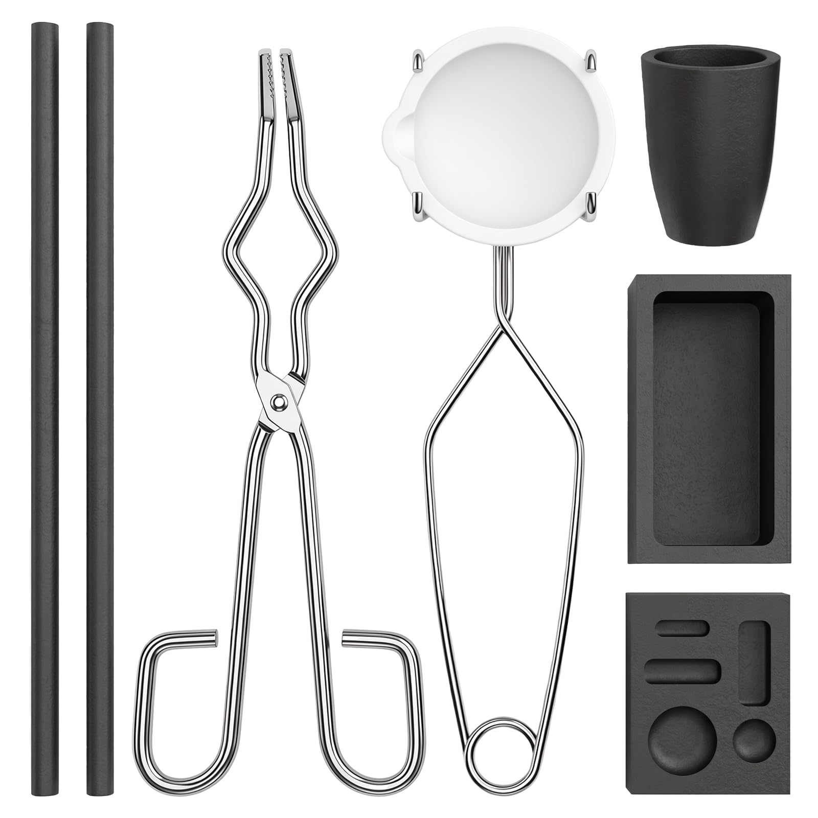 8 Stück Gold Schmelzen Set, Graphittiegel & Quarztiegel Schmelzkit mit Gussformen und Zangen, Hoch Hitzebeständig für Gold, Silber, Platin, Messing und Legierungen