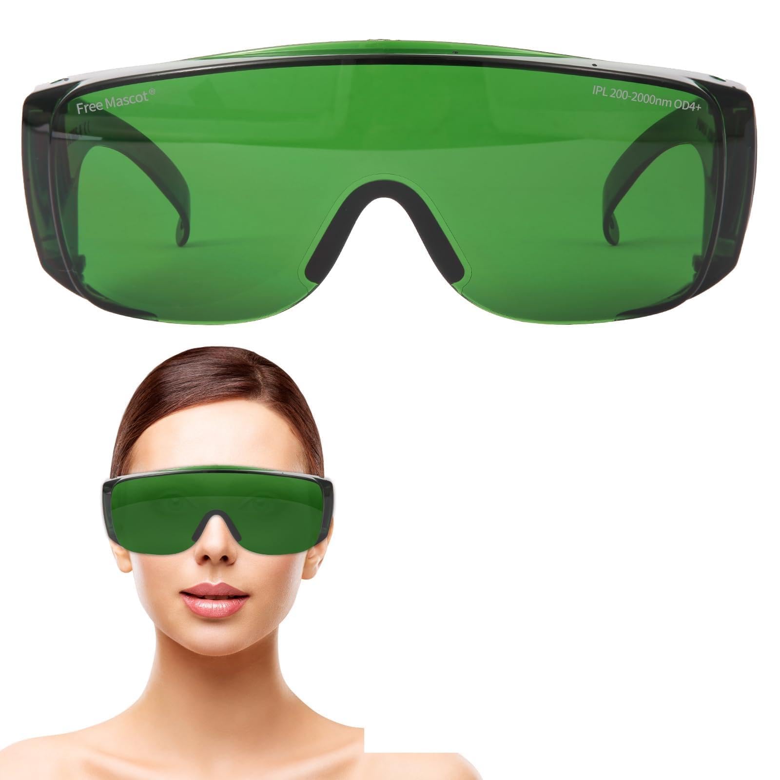 FreeMascot IPL 200nm-2000nm Laser Safety Glasses for Laser Hair Removal Treatment and Laser Cosmetology Operator Eye Protection (Green)