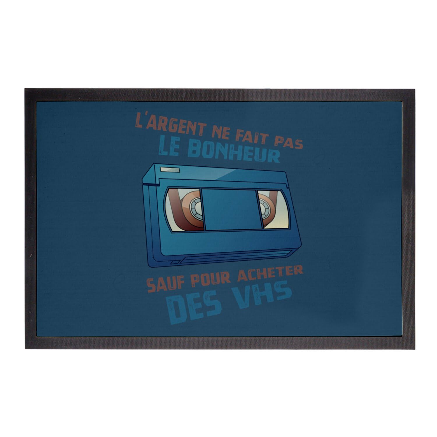 Paillasson bleu rectangulaire 75x50cm motif VHS haute définition