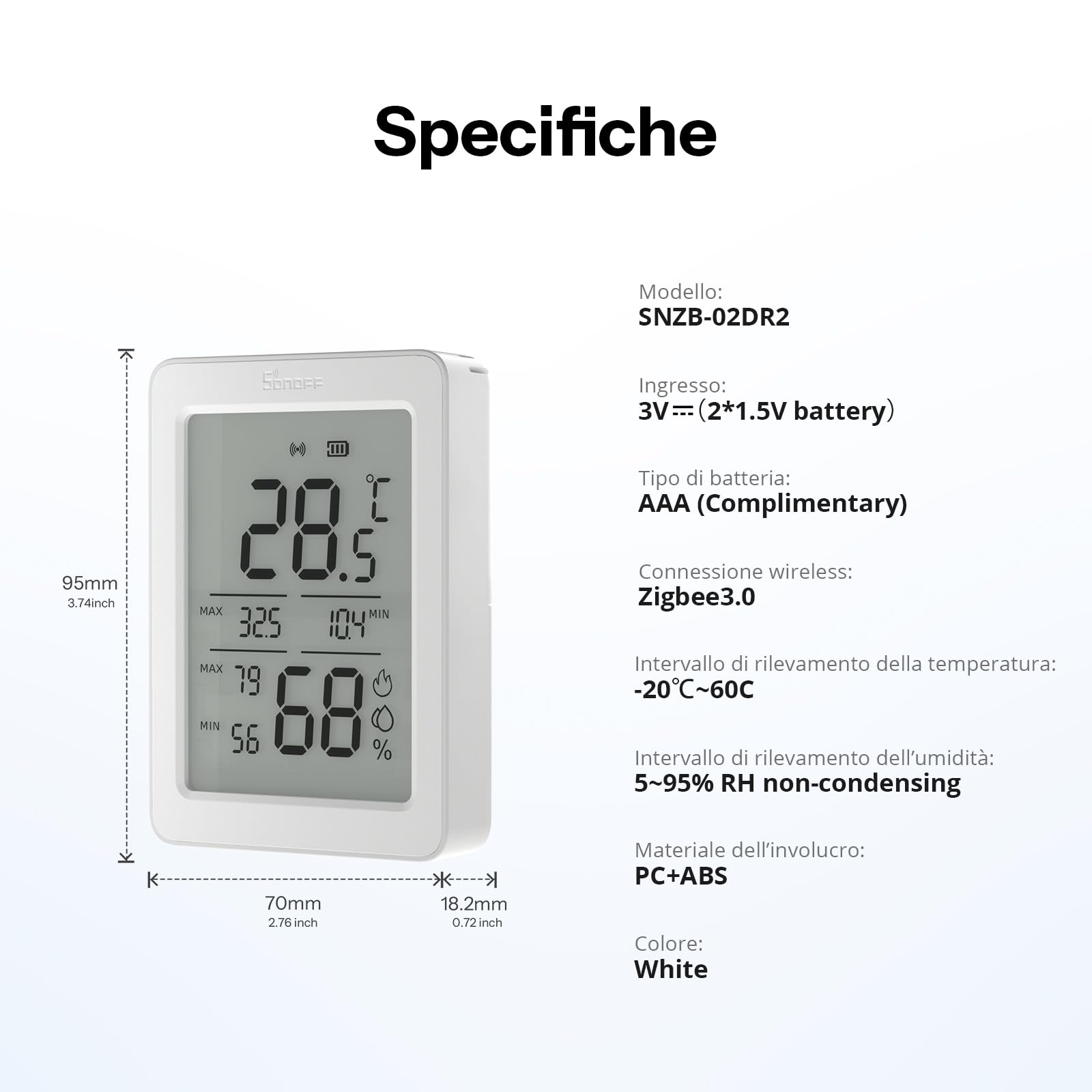 SONOFF SNZB-02DR2 AirGuard TH Czujnik Zigbee Temperatura Wilgotność LCD 3,6" Monitorowanie Aplikacja