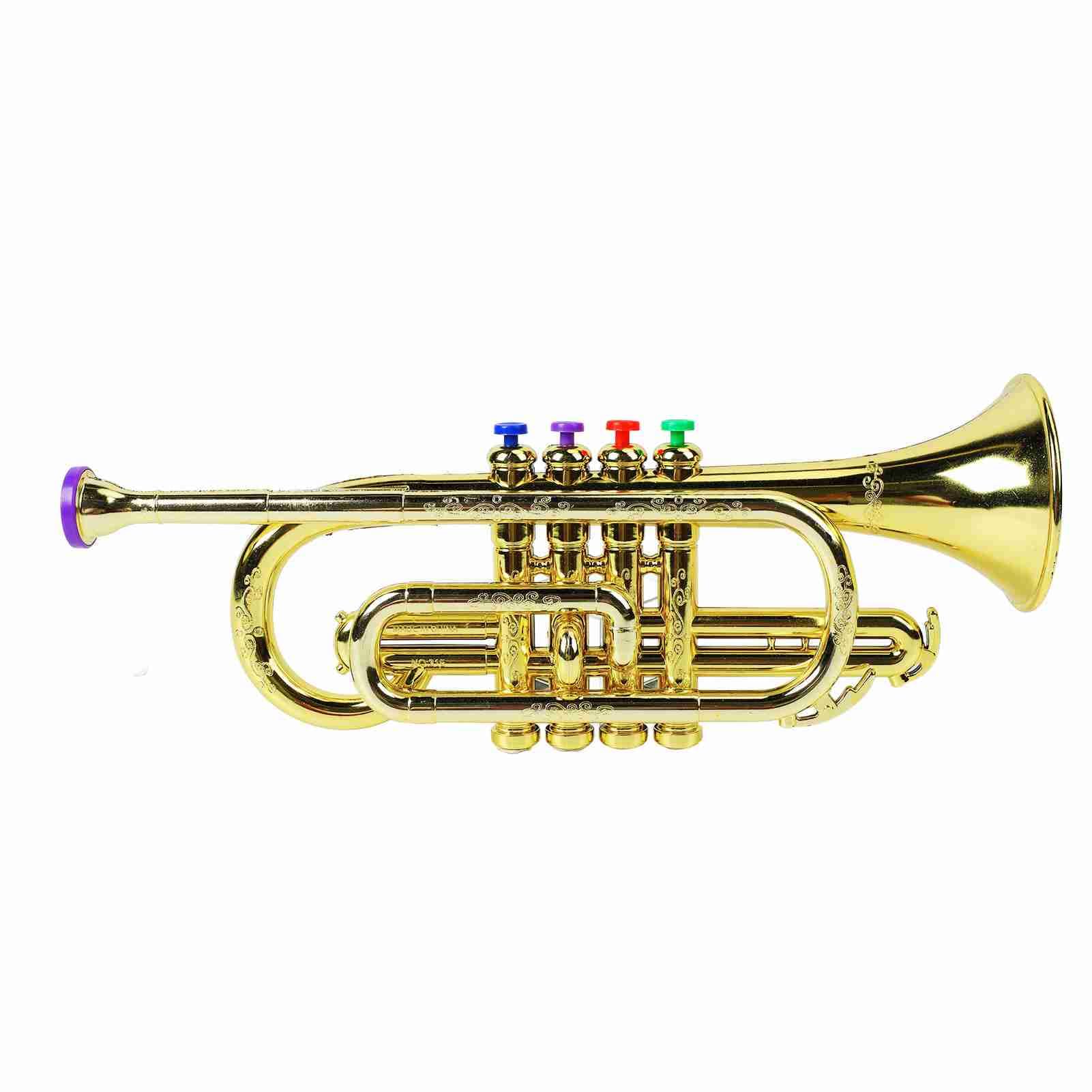 Generic Juguete Educativo de Trompeta Dorada para Niños con 4 Teclas de Colores, Sonido de Nota Diferente para Entrenamiento Musical para Niños