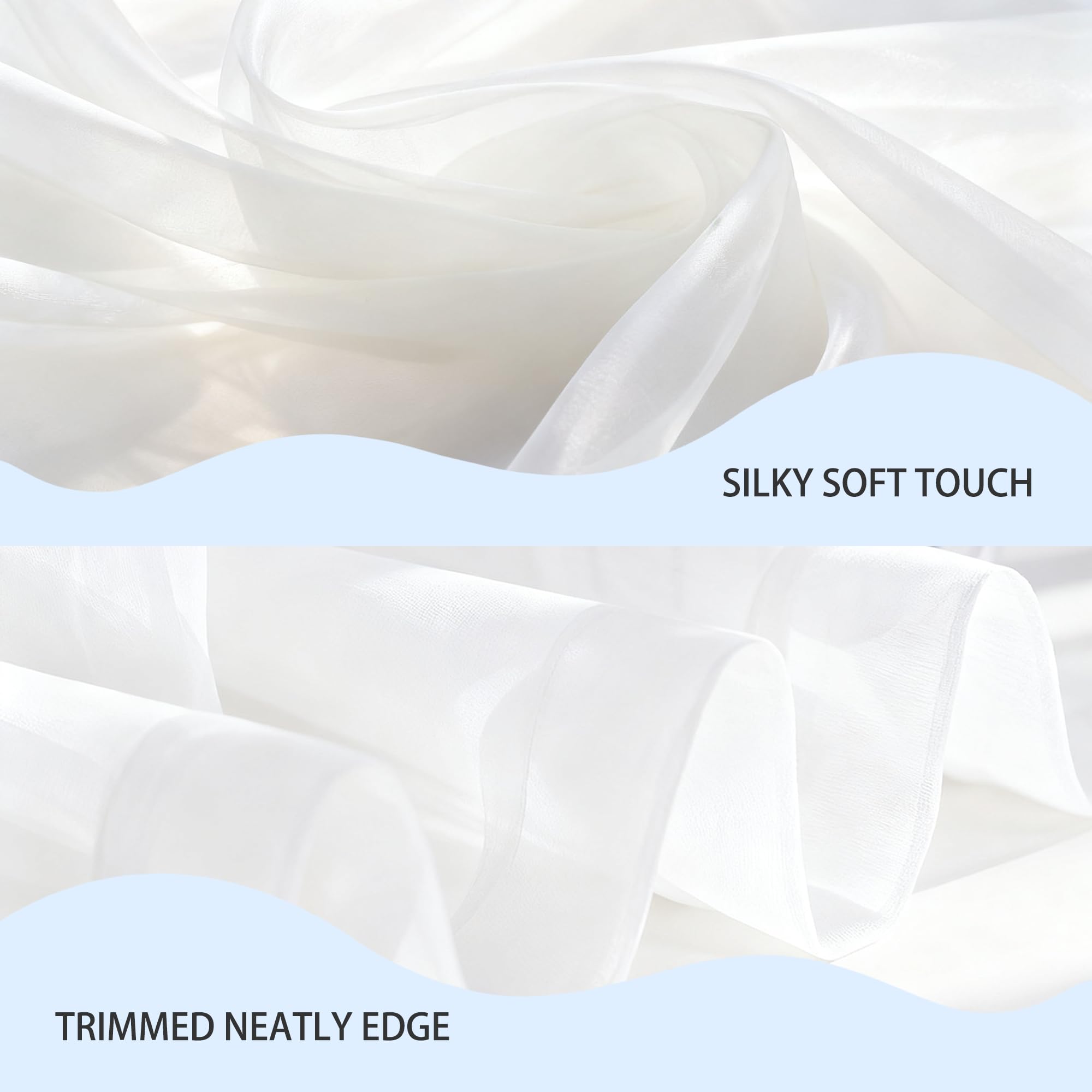 Rideaux Voilages 300 x 265 cm Effet Décor de Maison Lumière Filtrer Souple Voile Semi Transparent Intérieurs Beaux pour Chambre Salon, Blanc