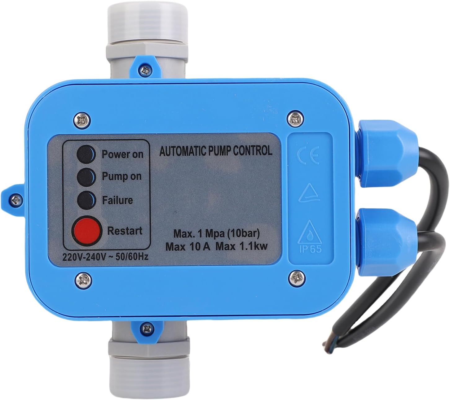 ViaGasaFamido Automatic Pump Controller Electronic Pressure Switch with LED Indicator for Water Pump Control IP65 Max 1.1KW 10A 10Bar