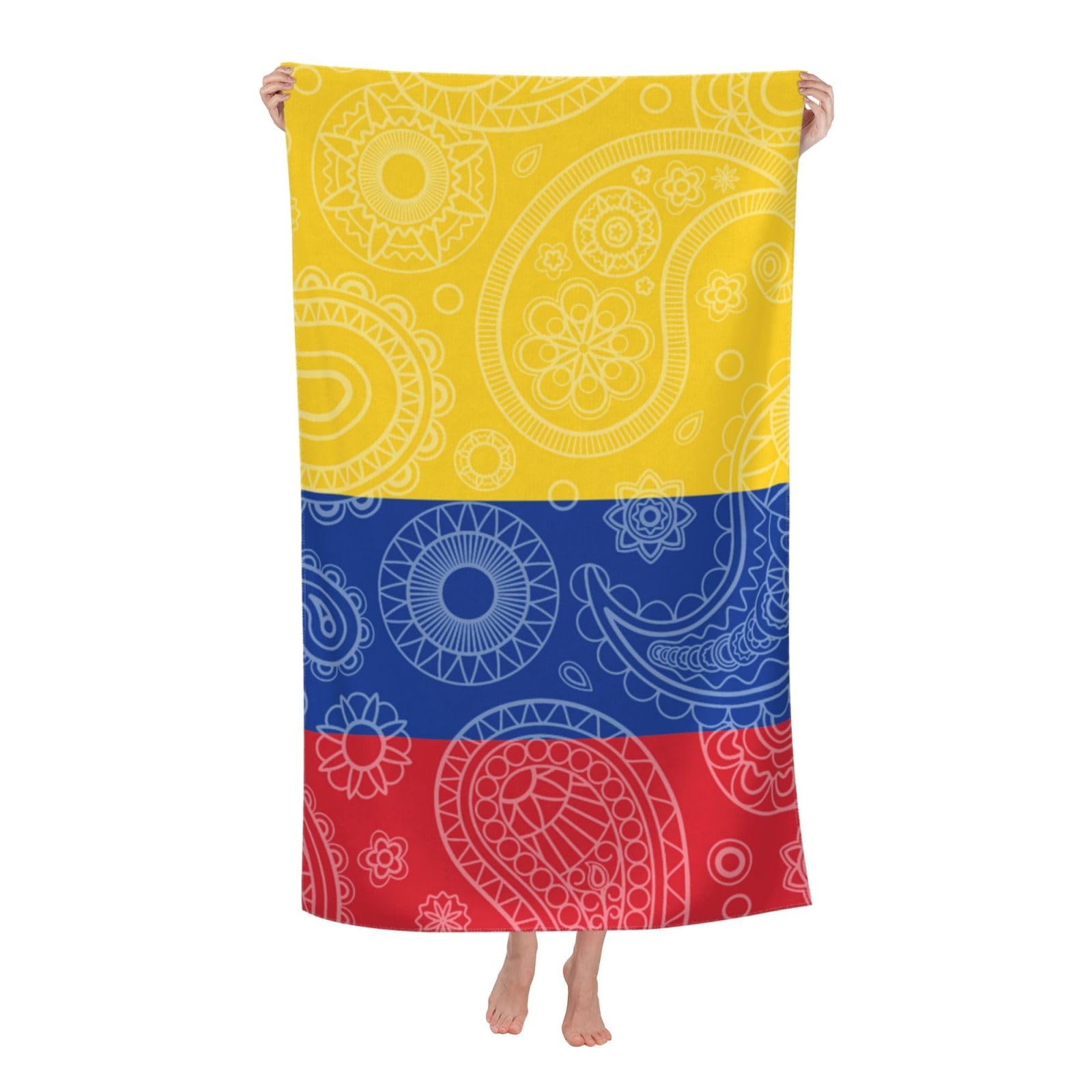 LSRCPD Beach Towel Colombian Paisley Flag Microfiber Beach Towels Blanket Oversized Tropical Big Extra Large XL Pool Towels Quick Dry Sandproof for Women Girls Kids