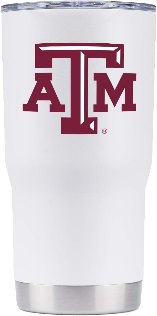 Gametime Sidekicks Texas A&M 20oz White Tumbler - Officially Licensed, 18/8 Stainless Steel, Double-walled, Vacuum-insulated, UV LED Printed Logos