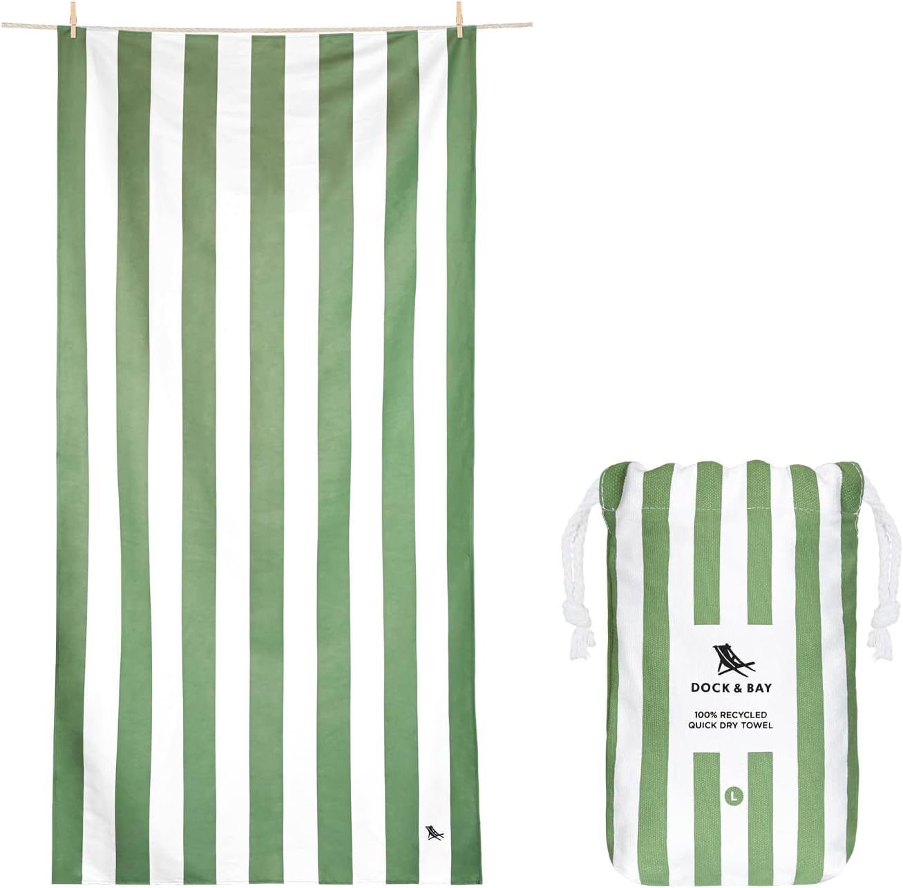 Dock & Bay Beach Towel - Quick Dry, Sand Free - Compact, Lightweight - 100% Recycled - Includes Bag - Cabana - Cayman Khaki - Extra Large (200x90cm, 78x35")