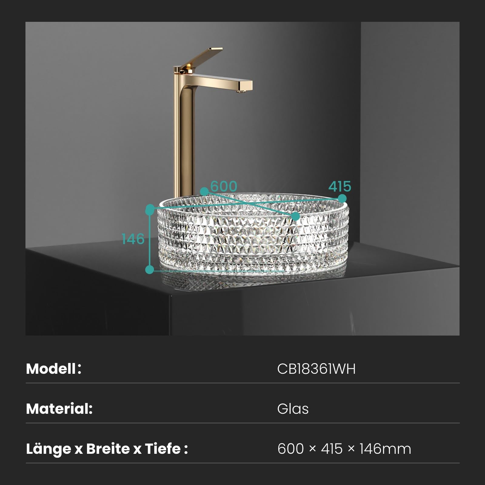 EMKE Lavabo de cristal redondo, lavabo de cristal transparente, 36 x 36 x 11,2 cm, lavabo de mano de alta calidad para baño y aseo de invitados, lavabo sin orificio para grifo