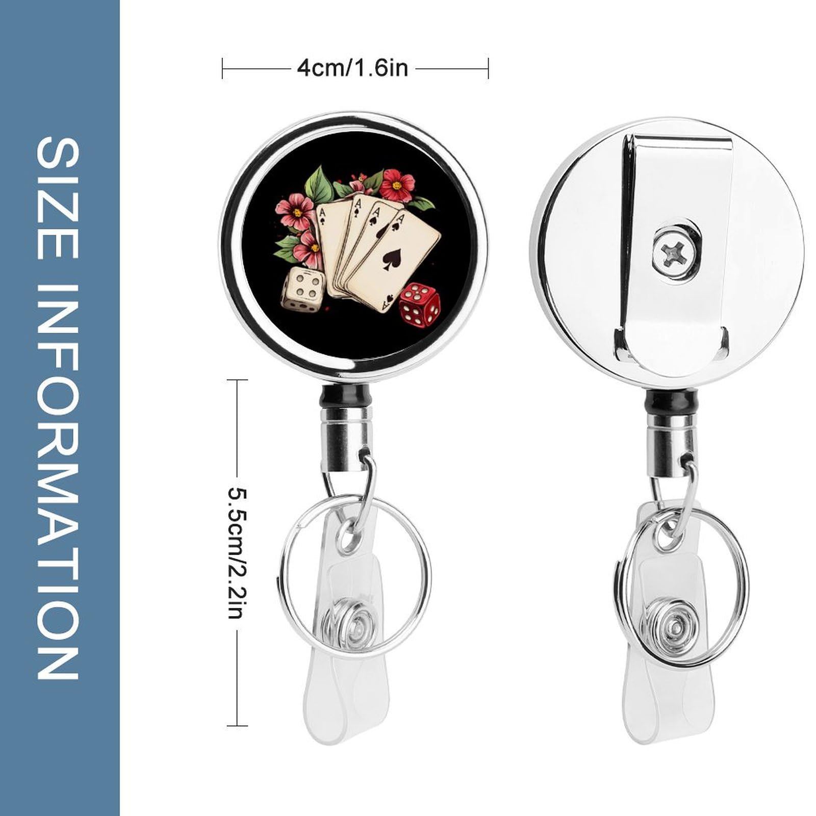 Funny Aces Flower Retractable Badge Holder Metal ID Name Holder Key Ring with Belt Clip