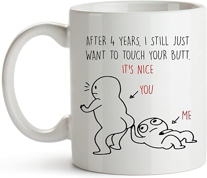 YouNique Designs 4 Year Anniversary Mug for Him and Her, 11 Ounces, 4th Wedding Coffee Mug for Husband and Wife, Cup for Her White