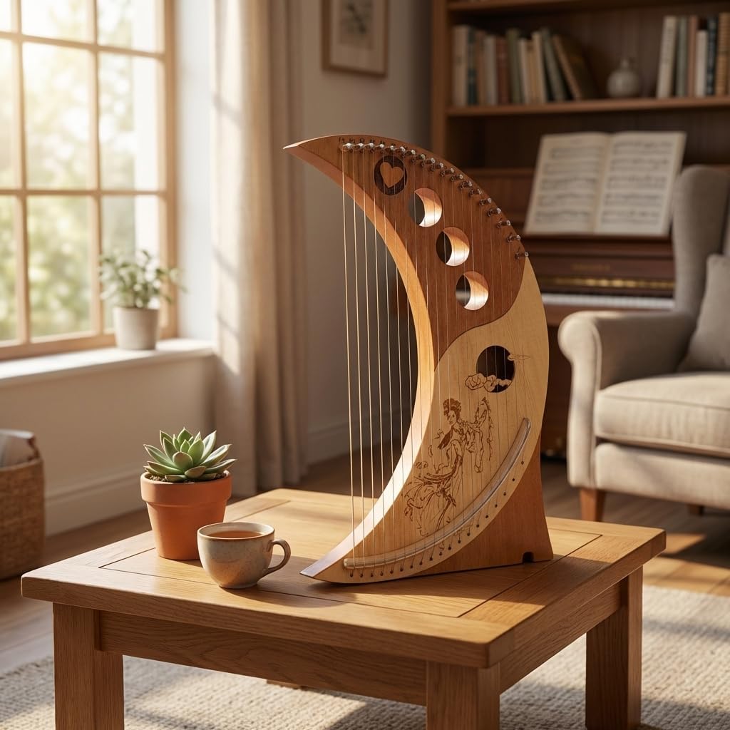 Lyre Harp, 19String Arpa Instrumento Musical Moon Design La