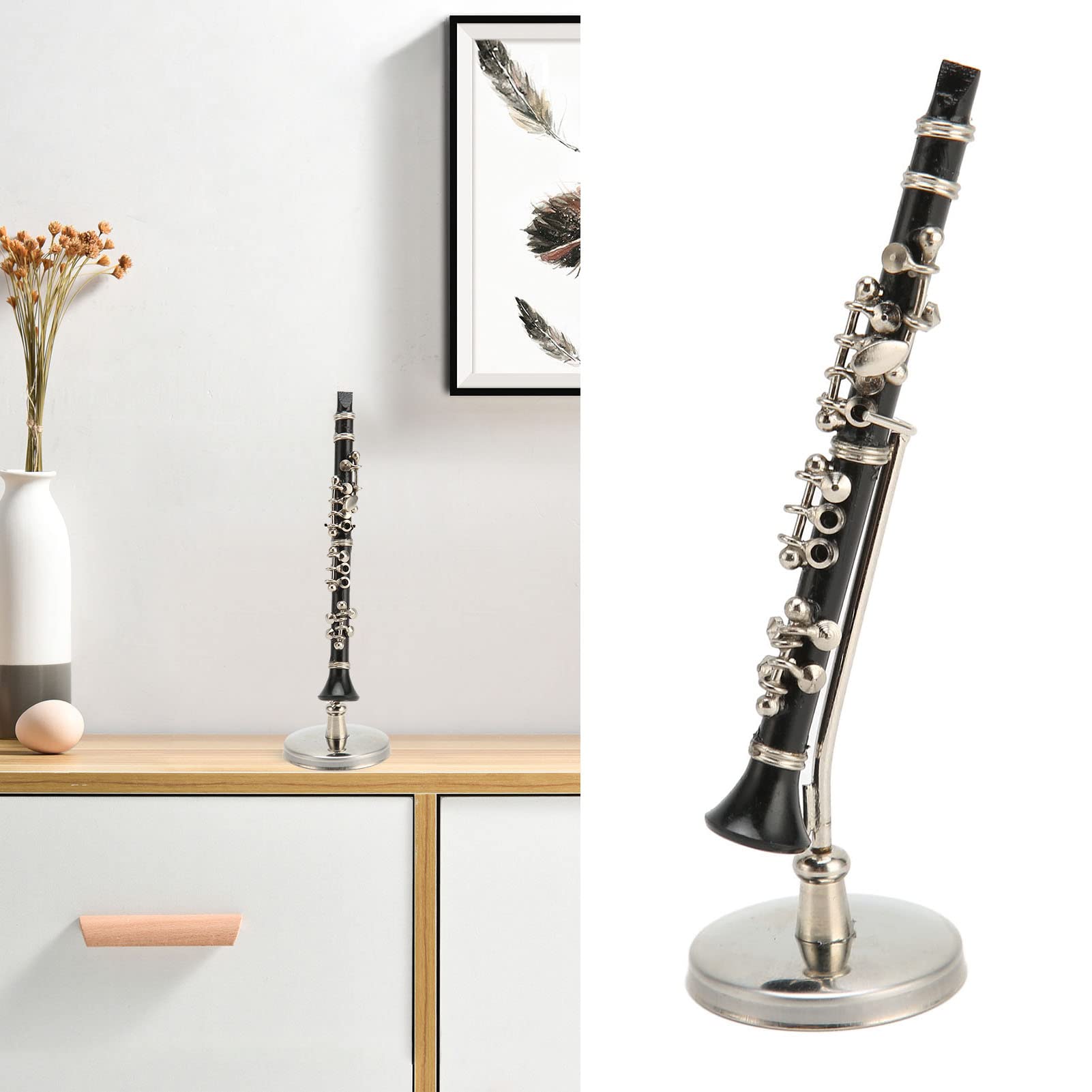 Miniatur Klarinette mit Ständer und Koffer, Miniatur Klarinette in Schwarz, Musikinstrument, Klarinettenmodell mit Box für Puppenhausmusik, Raumdekoration