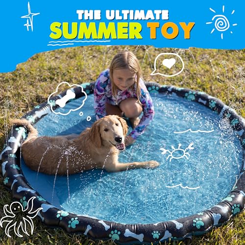 Image of SplashEZ Non Slip Splash Pad for Kids & Dogs, 89'' Extra Large Splash Pad Sprinkler for Kids, Dog Water Summer Toys - Great Outdoor Toys for Toddlers 1-3 & Children Ages 4-8, Baby Pool for Backyard