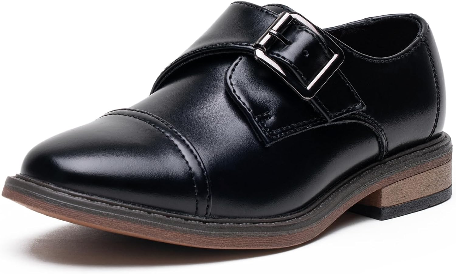 Marcport Boys Dress Shoes Easy On Hook and Loop Formal Oxford Monk Strap Cap Toe for Little Kid Big Kid