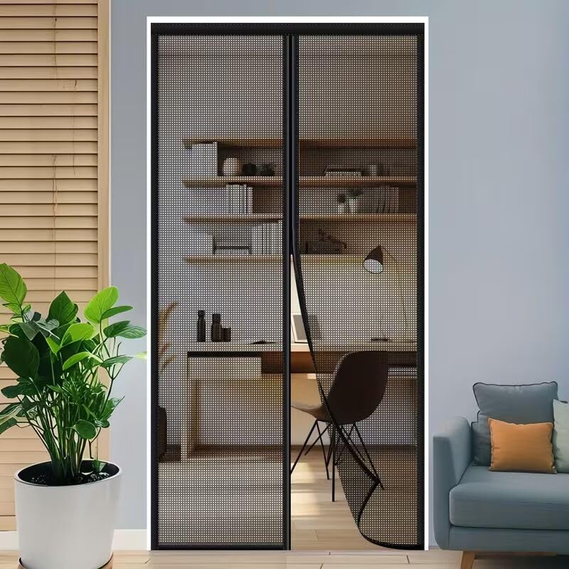 Magnetic Mosquito Net Screen Door Fit Door Size 100 cm x 180cm, DIY Widen Heavy Duty Net Screen Mesh with Strong Magnet for Front Back, Black (40x100cm_1Set_Black_Mosquito_net)
