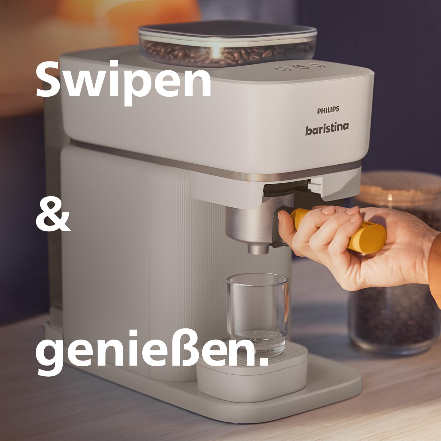 Philips Baristina Espressomaschine - Real Espresso, made simple. Kompakte Kaffeemaschine, Naturweiß mit naturweißem Siebträger, 16-bar-Pumpendruck, automatisches Mahlwerk, Cafe Crema (BAR300/00)