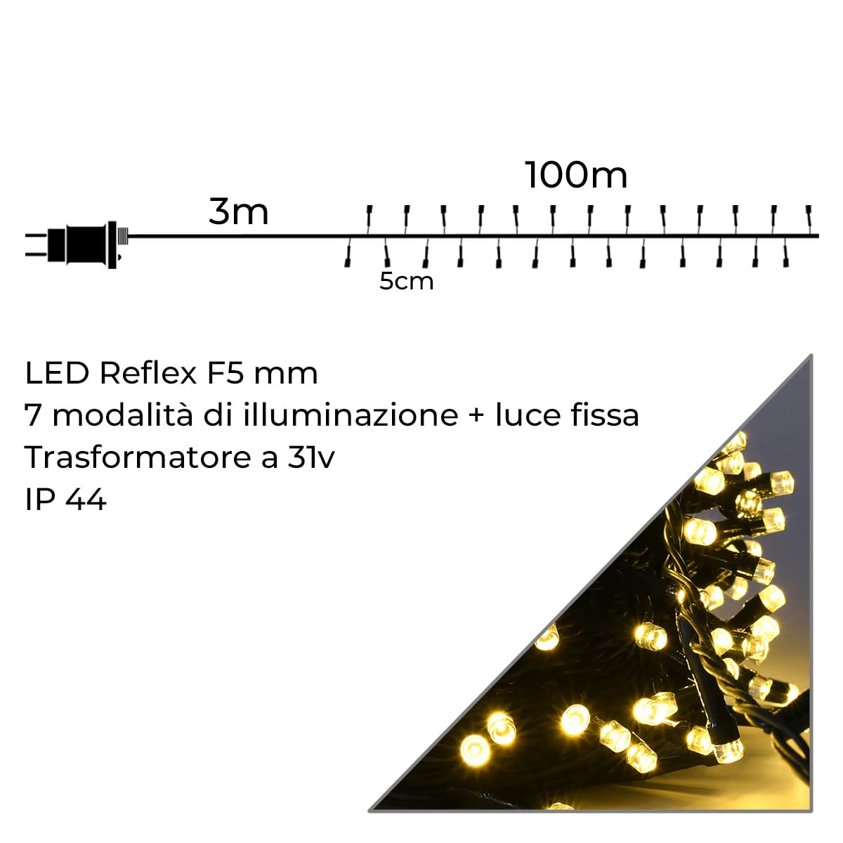 Partenopea serie stringa catena luminosa di luci 2000 LED per albero di Natale da Esterno natalizie ed Interno controller con 8 giochi di luce e Memoria cavo verde (Luce calda, 100 metri)