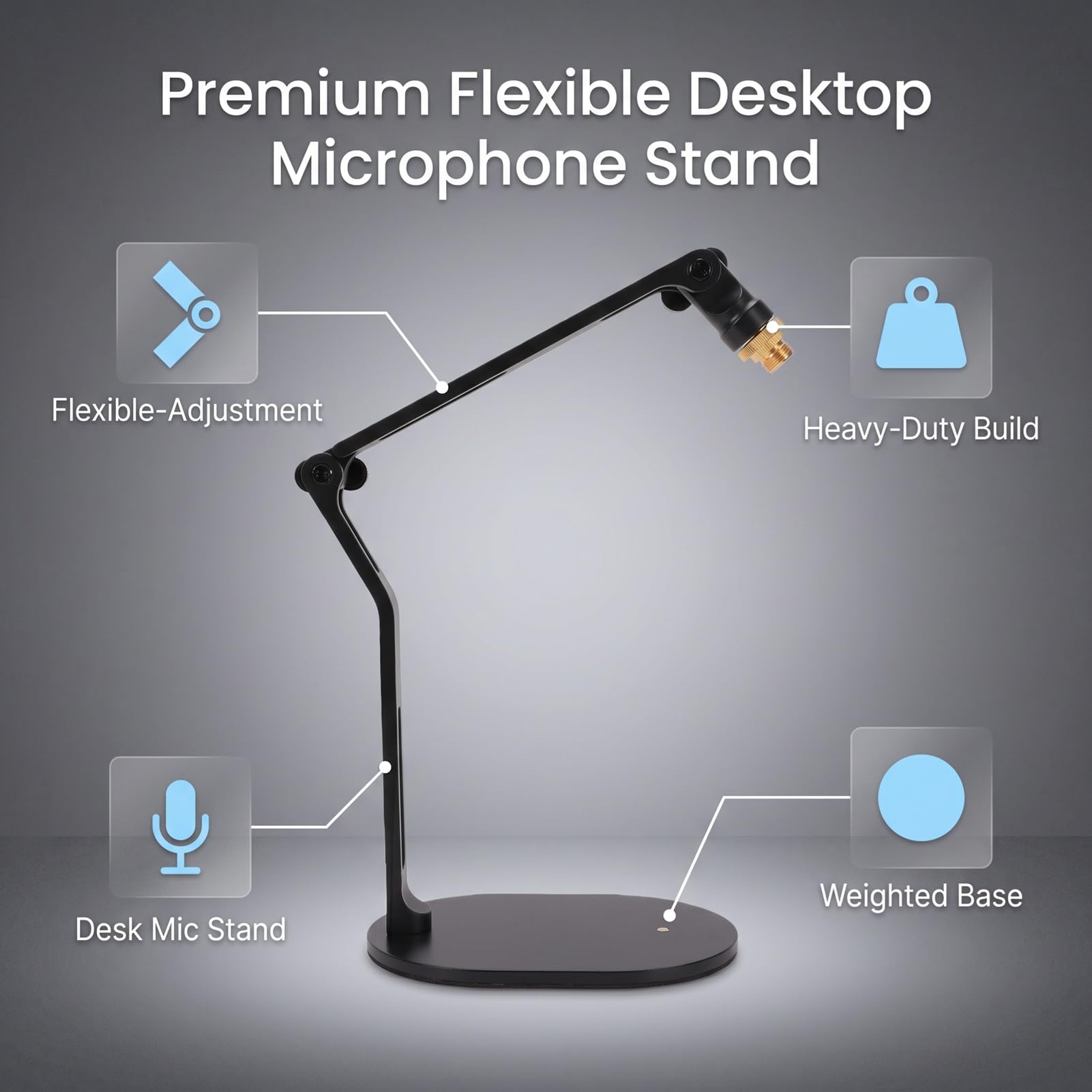 Supporto Microfono da Scrivania Regolabile, Supporto per Streaming Live, Altezza 30 Cm for Trasmissioni in Diretta