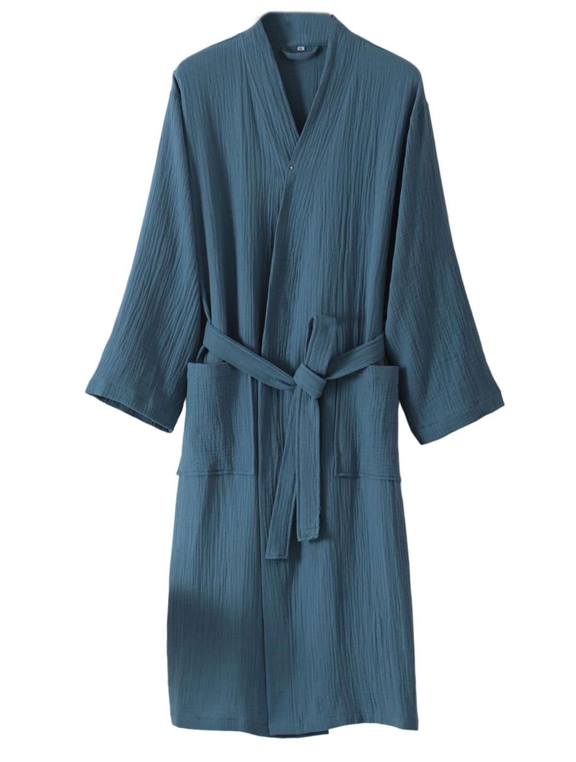 UUNBS Women's Cotton Gauze Lightweight Robe Absorbent Spa Kimono Bathrobe Muslin Yukata Loungewear Nightgown Dressing,Blue,M