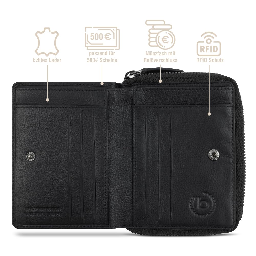 bugatti Mira Monedero pequeño para Mujer, Piel auténtica, Cremallera, protección RFID - Topo