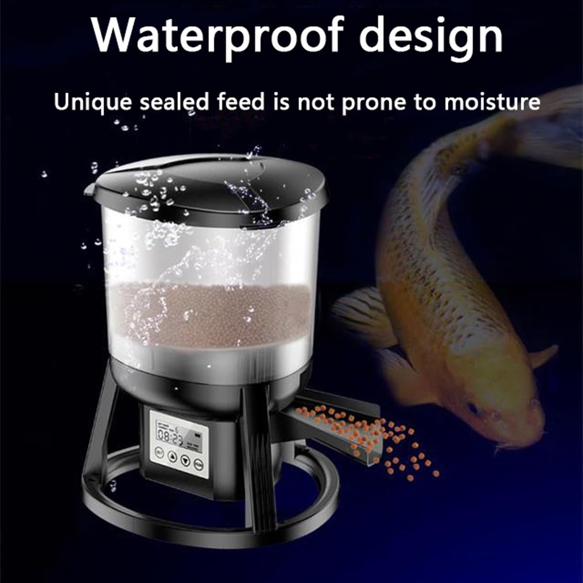 Mangeoire automatique à poissons, minuterie programmable avec écran LCD, alimentation dispersée à 120° pour bassins intérieurs et extérieurs