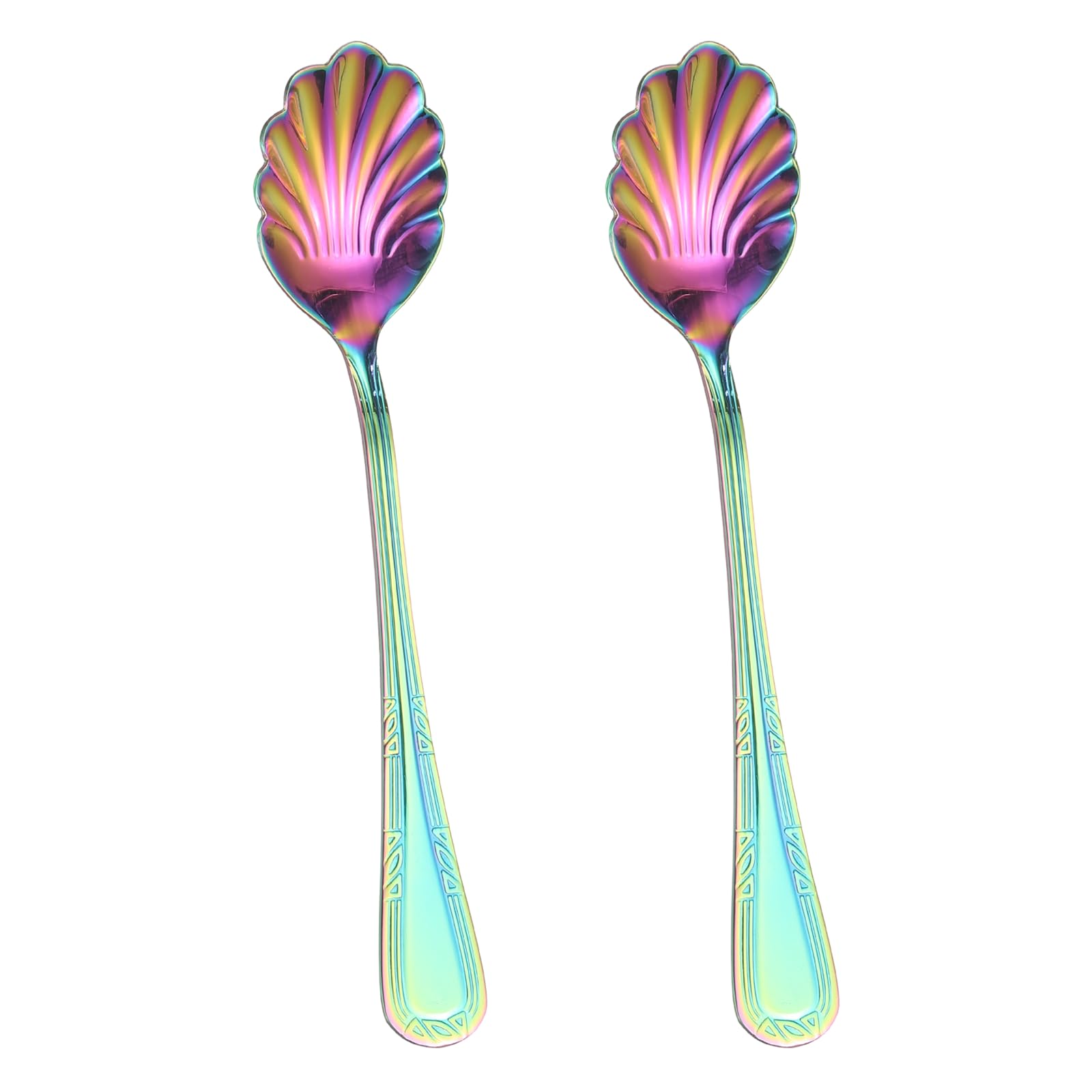 sourcing map 2pcs Stainless Steel Shell Spoon, Sugar Spoon for Tea Coffee Dessert Yogurt Rainbow
