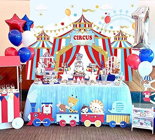 Miniatura 5 de Art Studio Telón de fondo de fotografía de fiesta de cumpleaños para niños, cielo azul, rojo y blanco, a rayas, rueda de la fortuna, baby shower,