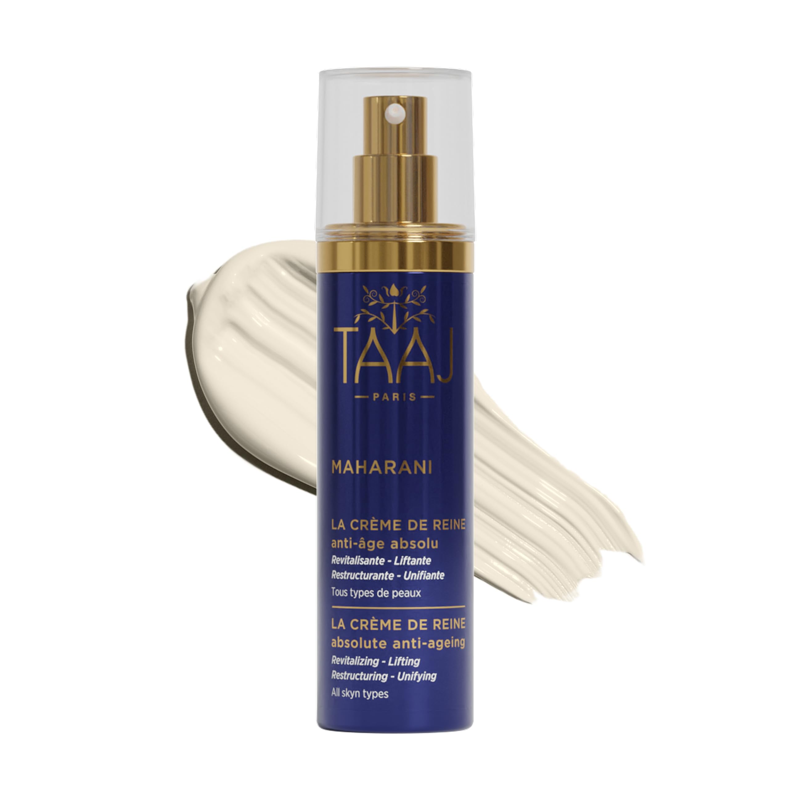 TAAJ | Die Creme der Königin - MAHARANI | Leistungsstarke Anti-Aging-Wirkstoffe | Revitalisiert und aufgepolstert, die Haut ist sichtbar jünger | 50 ml