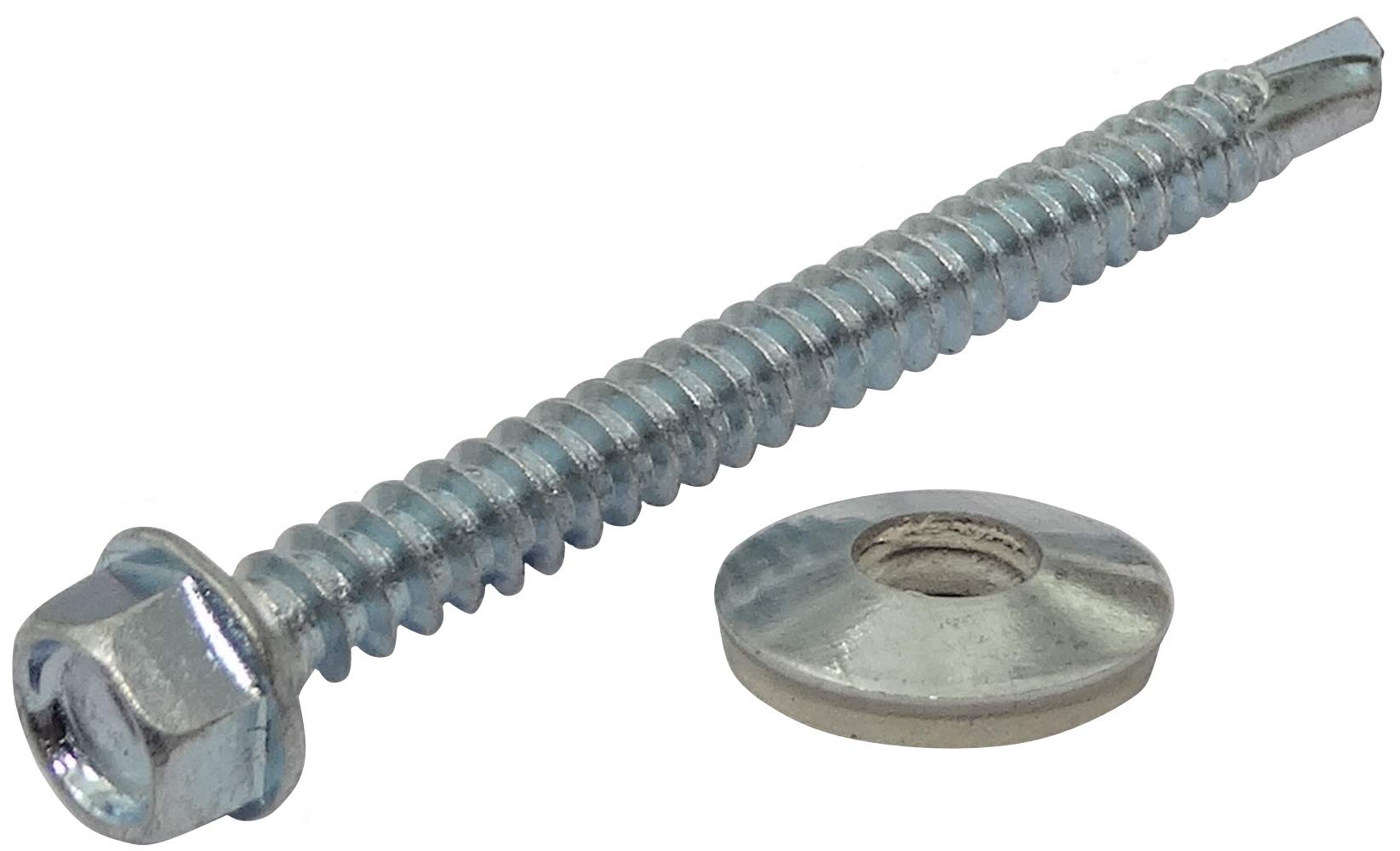AERZETIX - C44541 - Juego de 100 - Tornillo autoperforante M5.5x60mm + arandela de estanqueidad - con huella hexagonal 8mm - en acero galvanizado - DIN7504K - chapa metal canalones paneles sándwich