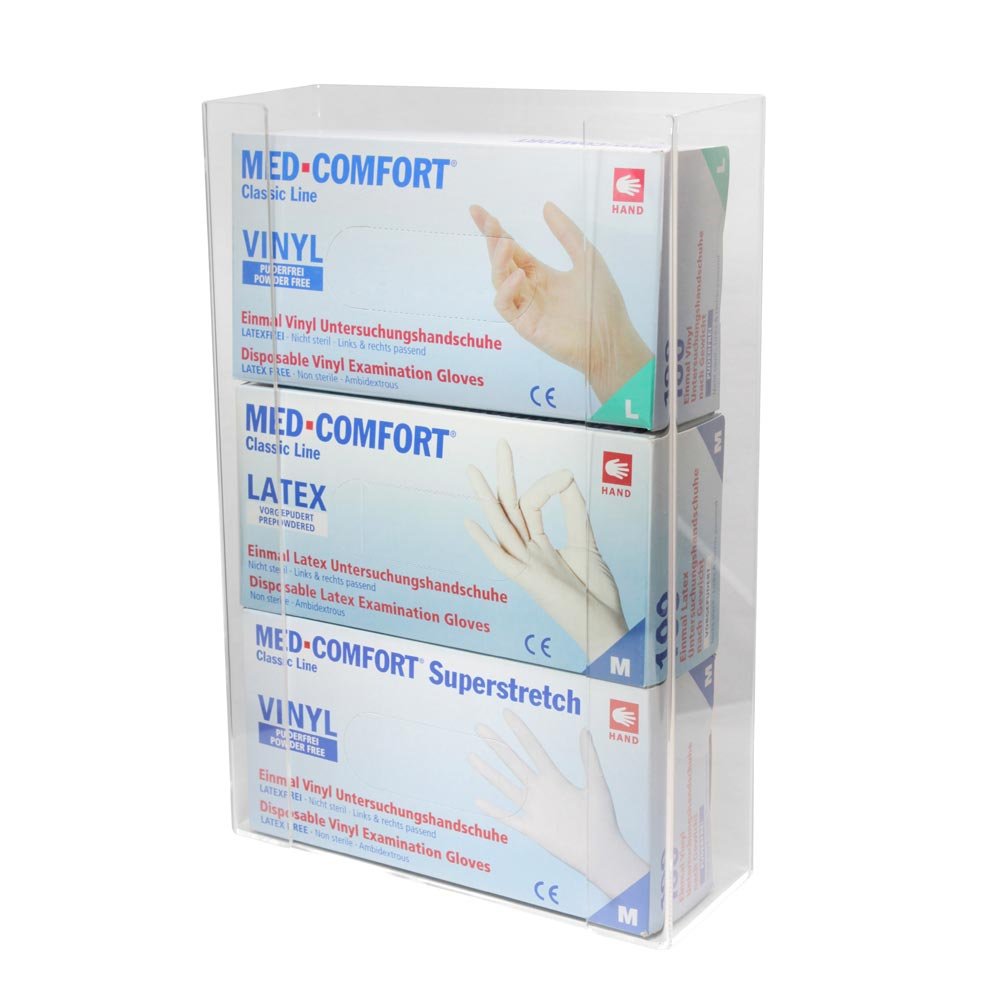MED dispensador Comfort Guantes Trio, guante Cajas Soporte, acrílico, guante 3 cajas