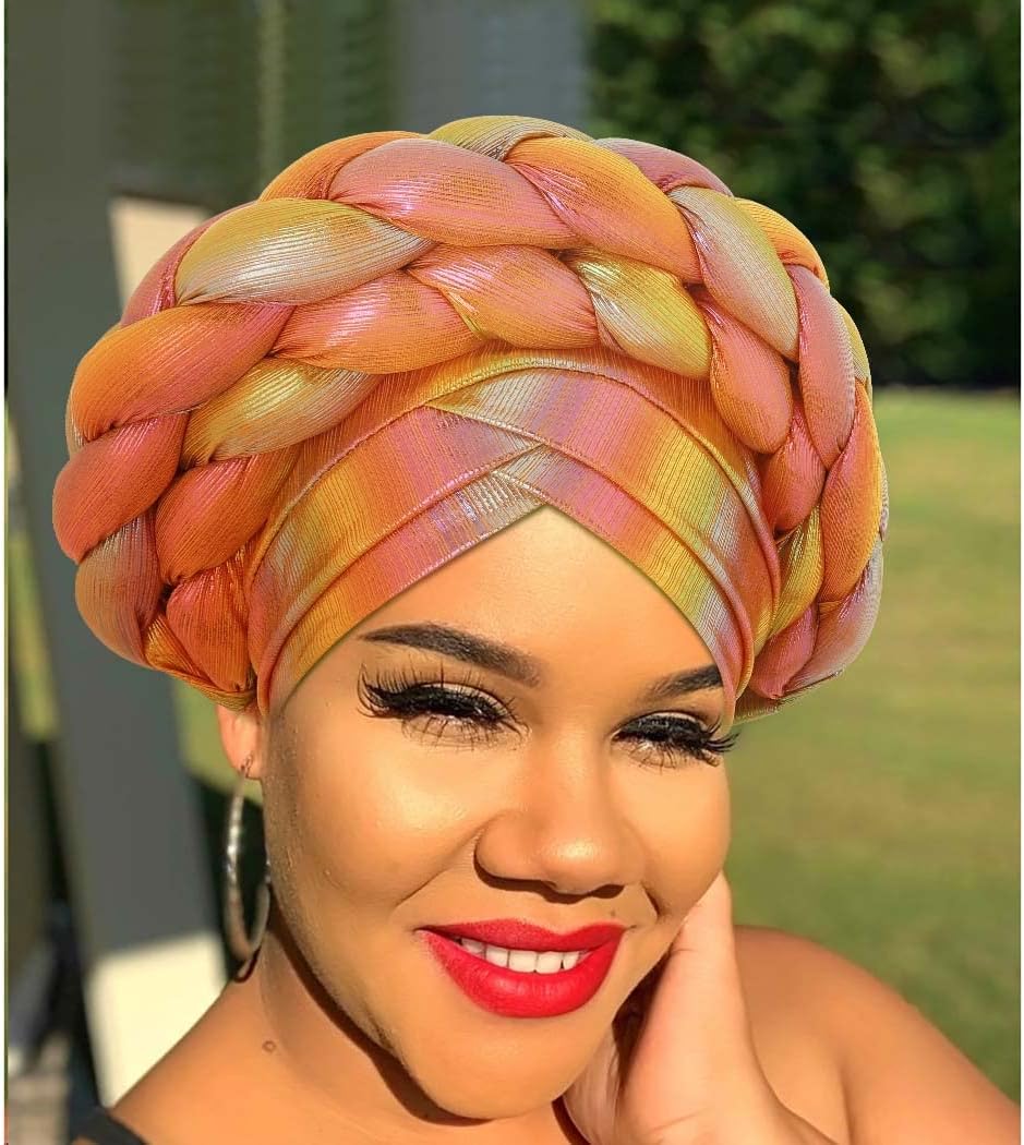 Woeoe Beanie Cap Head Wrap Double Braid Pre-Tied Head Scarf Twisted Stretchy African Head Turban for Women and Girls - Image 3