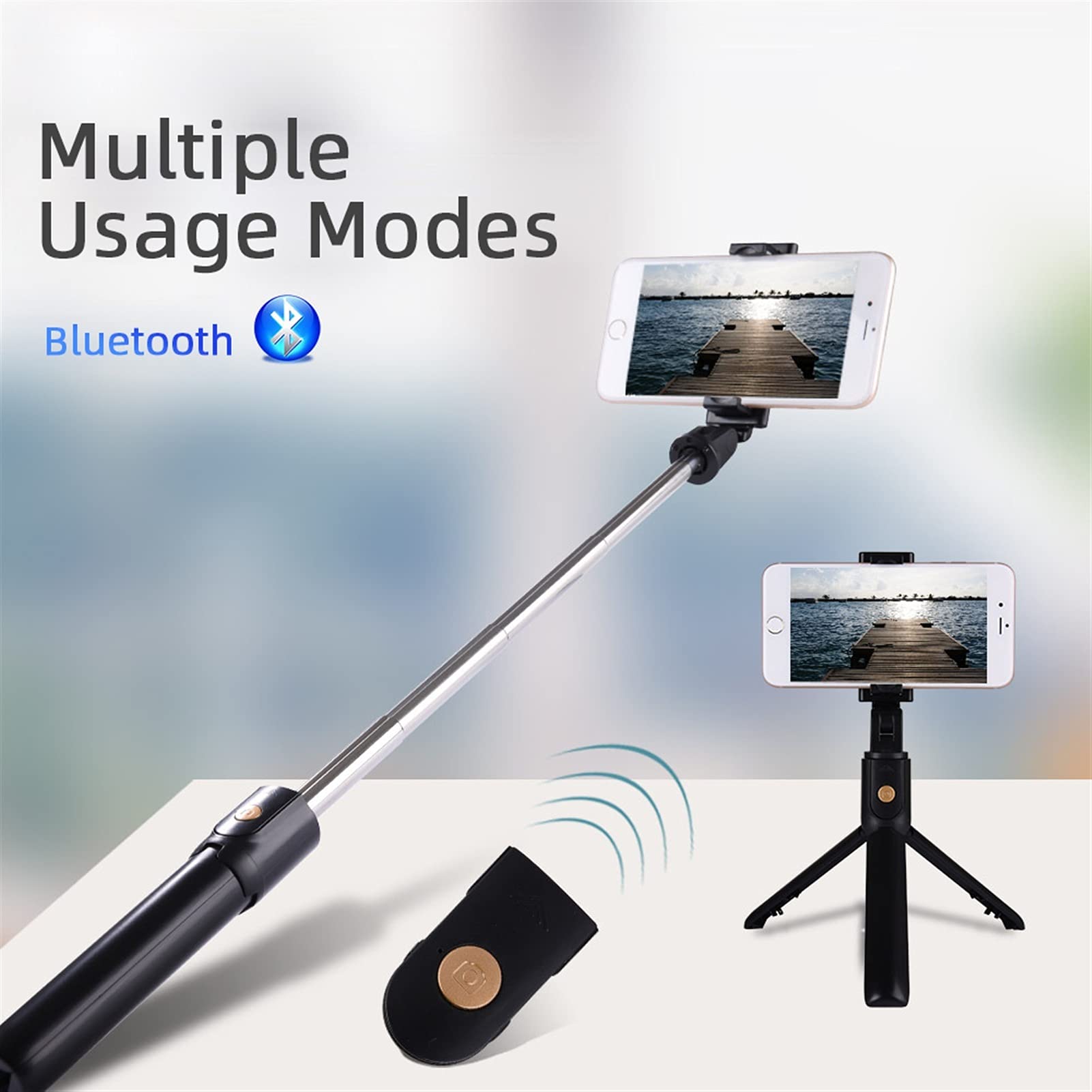 SCRUBY Mini treppiede pieghevole wireless Bluetooth Timer Perche Selfie Stick Mini Treppiede Controllo dell'otturatore IOS Android Laptop Mobile Phone Automatico Foto (bianco)