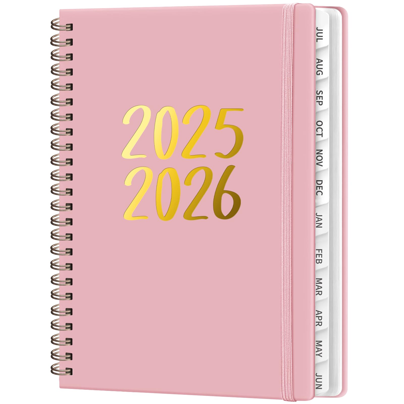 Kalender 2025 Planer, Juli 2025 - Juni 2026, Tages-, Wochen- und Monatsplaner Buch mit Registerkarten, Notizseiten, Innentasche, Spiralplaner, Agenda, Notizbuch für Schule, Uni, Arbeit, Rosa