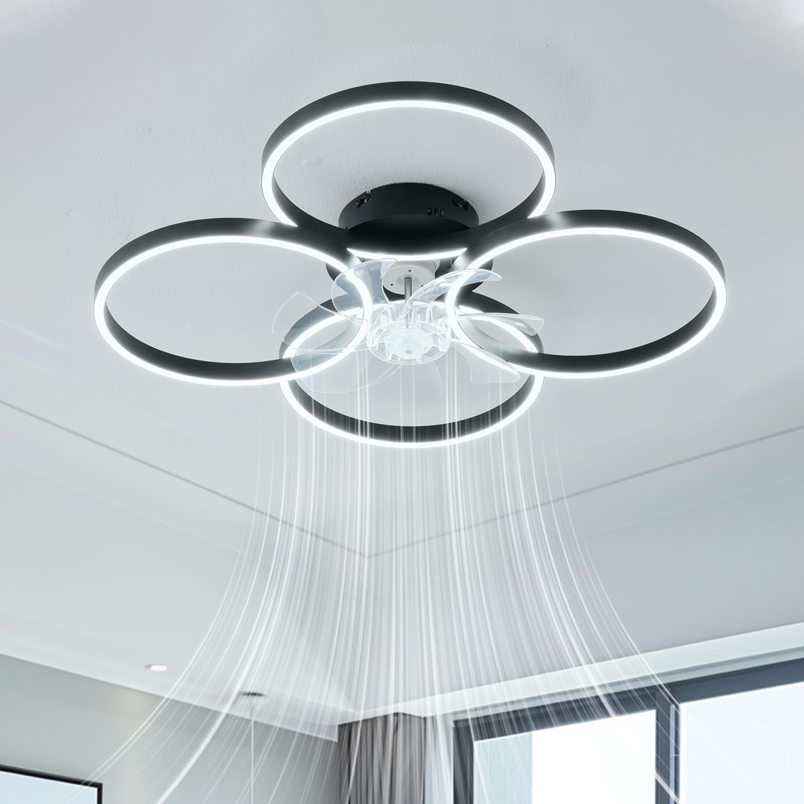 HXYSXHJUO Modern SM LED Ceiling Fan with Light 6-Speed Reversible Quiet Dimmable 3000K-6500K Ideal for Bedroom Living Room Kitchen Dining Room.