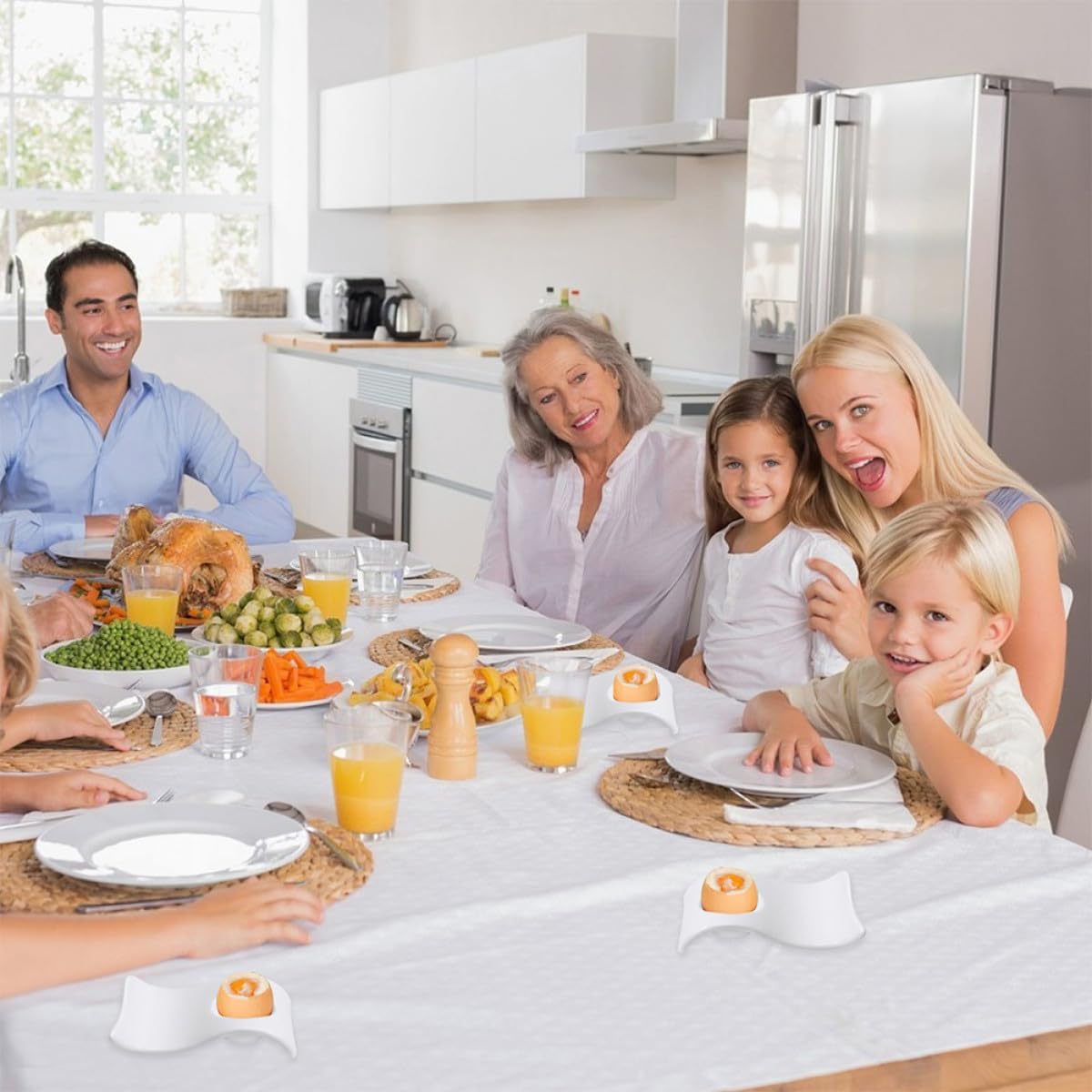 Wave-shaped Ceramic Egg Plates Convenient Egg Cups Set White Porcelain 6pcs Serveware Set