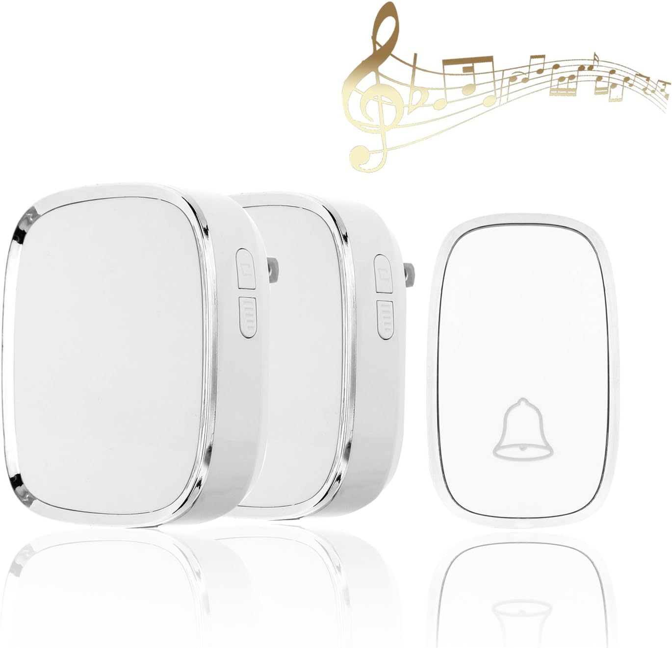 Reserwa Doorbell Waterproof Wireless Doorbell 36 Chimes 4 Level Volume LED Indicator Portable Door Bell 1000ft Operating Range with 1 Push Button Transmitter and 2 Plug-In Receivers (White)