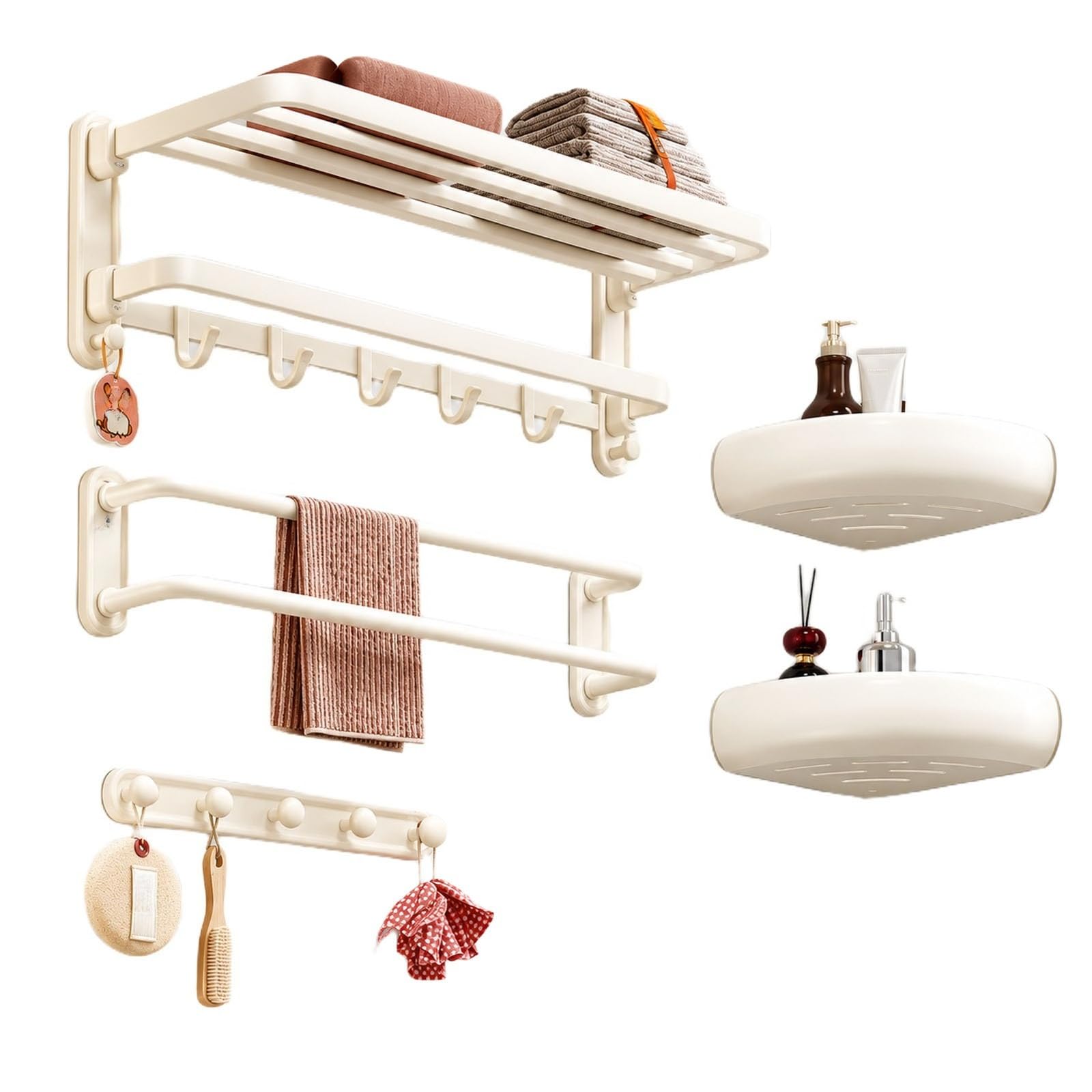 Toallero De Baño Sin Taladro 60 cm, Set De Baño 4 Piezas, Barra Y Ganchos