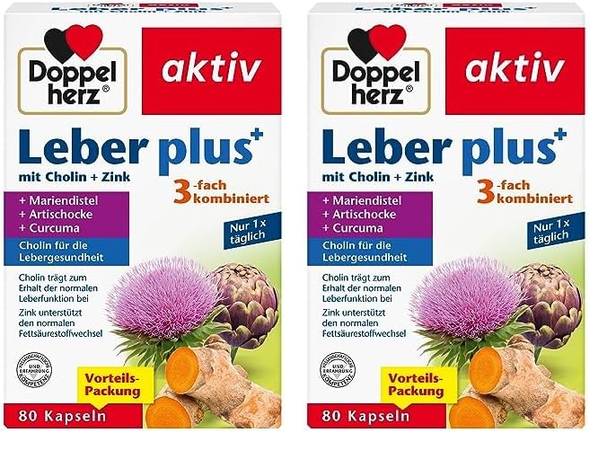 Doppelherz Leber plus – Mit Cholin als Beitrag zum Erhalt der normalen Leberfunktion sowie eines normalen Fettstoffwechsels – 80 Kapseln (Packung mit 2)