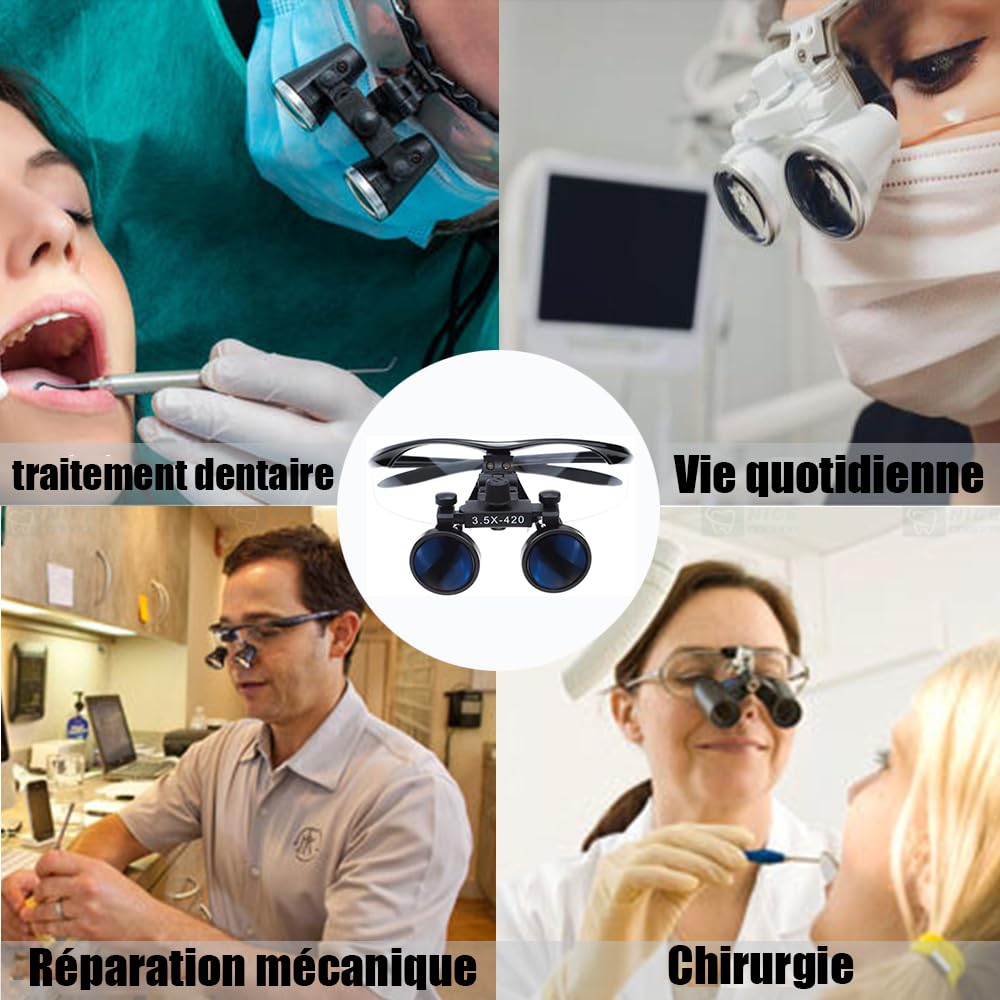 Loupes Binoculaires Frontales Professionnelles 3.5X LED pour Dentaire, Bijouterie, Chirurgie - Grossissement Optique Verre - Distance Focale 420mm - Léger & Portable avec Étui
