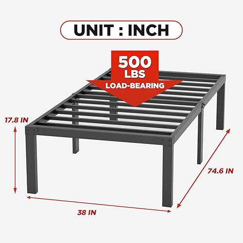 Miniatura 2 de Base de cama con plataforma de metal base de colchón de 18 pulgadas de alto no necesita somier listones de acero resistente sin ruido fácil montaje