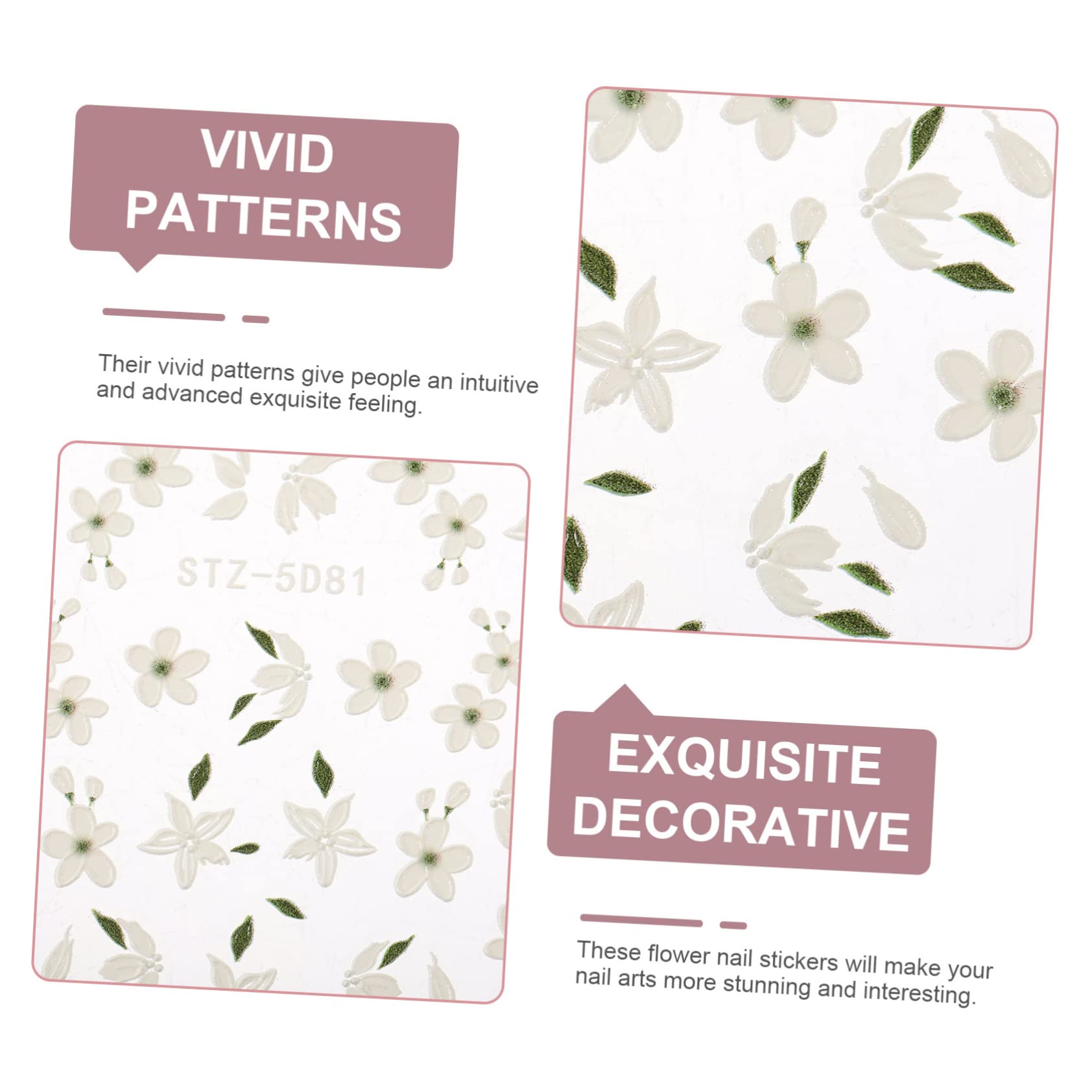 Calcomanías De Uñas De Flores Flor De Manicura Pegatinas Clavos Calcomanías De Uñas En Auto Adhesiva Decoración De Uñas De Flores Resina 3 Hojas*4