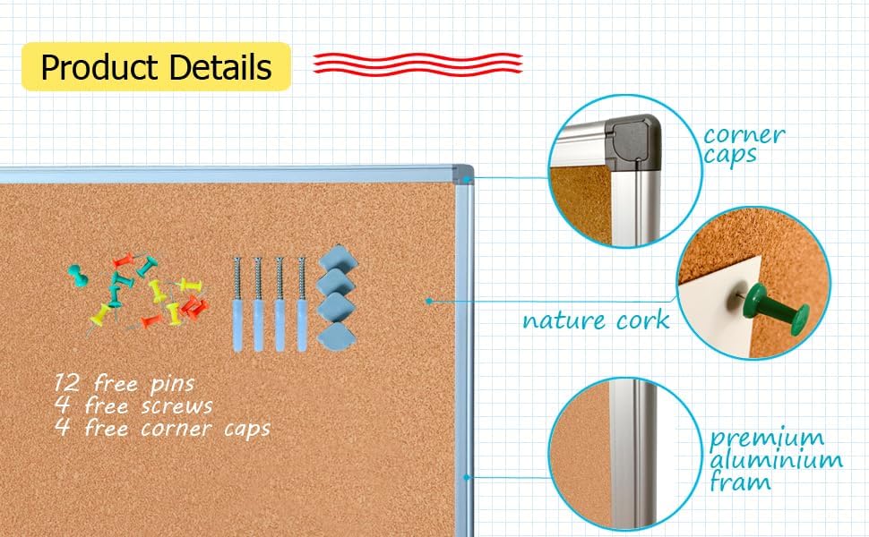 Miniatura 3 de Tablero de anuncios perfecto para oficina, exhibición de fotos caseras y tablero de pines con marco de aluminio de 18 x 24 pulgadas
