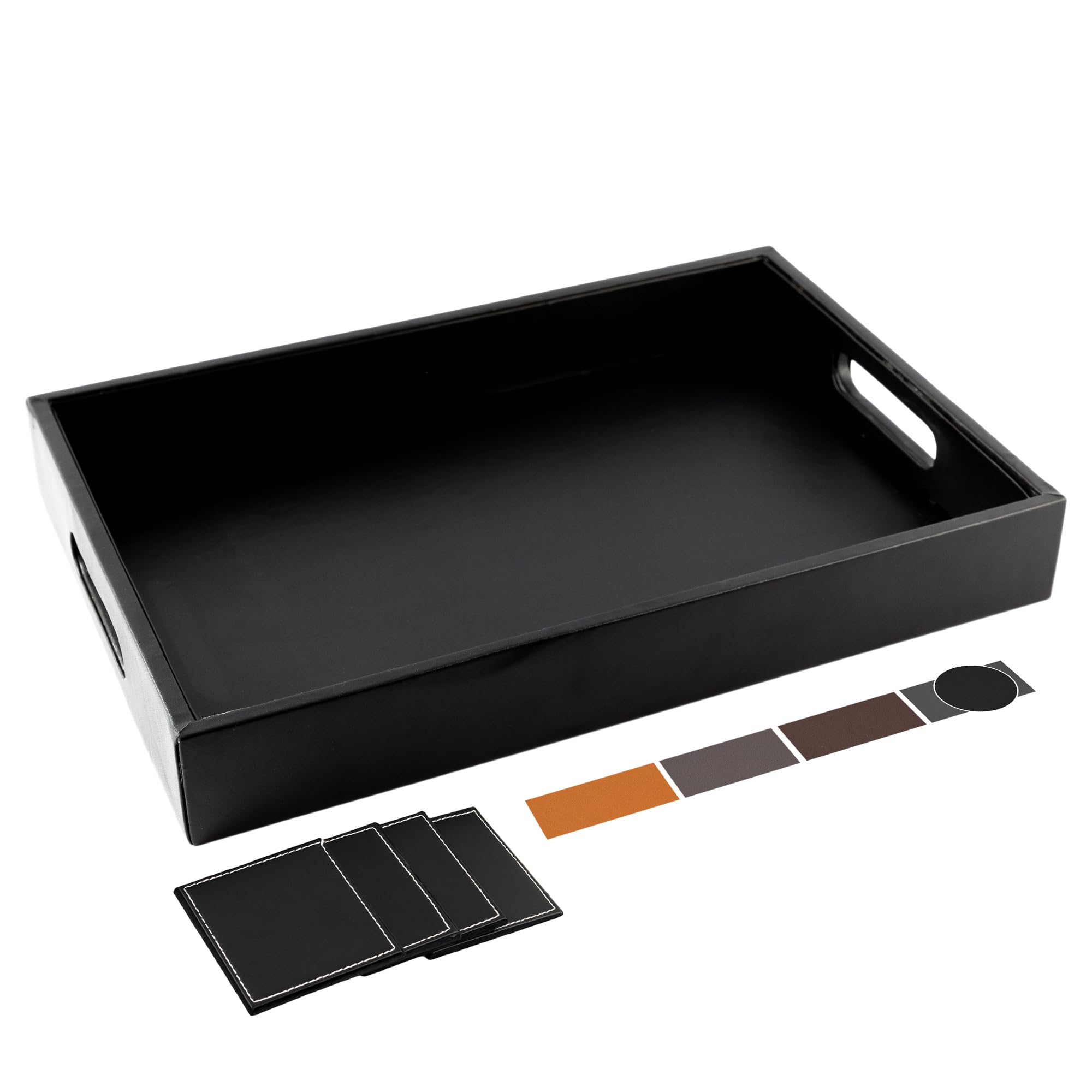 Birch & Co. Wooden Tray for Serving - 10 inch x 15 inch - Serving Tray - Tray Set for Decoration - Tea Trays - Big Coffee Tray - Premium MDF Trey - Wooden Serving Trays - Resin Tray,Black