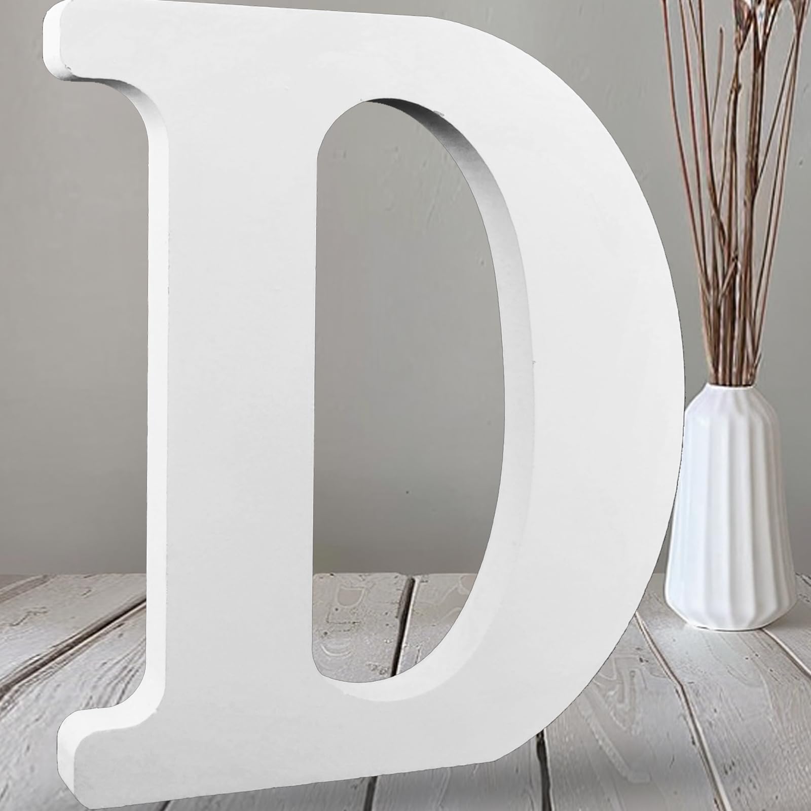 AOCEAN 12 Inch White Big Wood Letters Unfinished Wooden Letters for Wall Decor Decorative Standing Letters Slices Sign Board Decoration for Craft Home Party Projects (D)