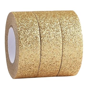GORGECRAFT 3 * 5m*15mm Nastro Adesivo Glitterato da per Mascheratura Carta Washi Dorata per Nastri Adesivi Decorativi per Album Fai da Te Artigianato e Regali