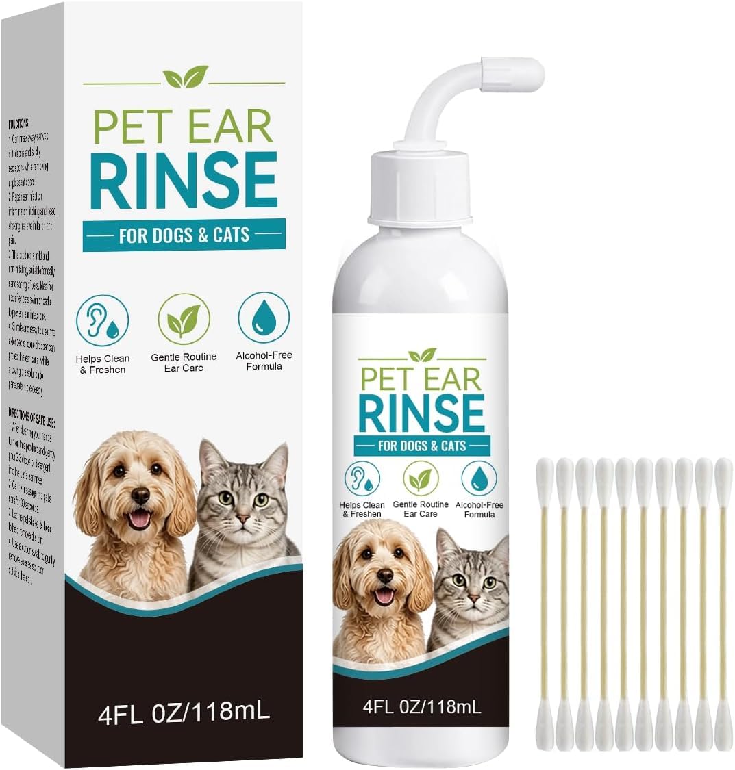 Brynthe Pet Ear Rinse, Foaming Action Pet Ear Wash Solution with Curved Applicator, Pets Ear Cleaner for Wax, Dirt & Debris, Wash Solution Cleaner for Dogs and Cats