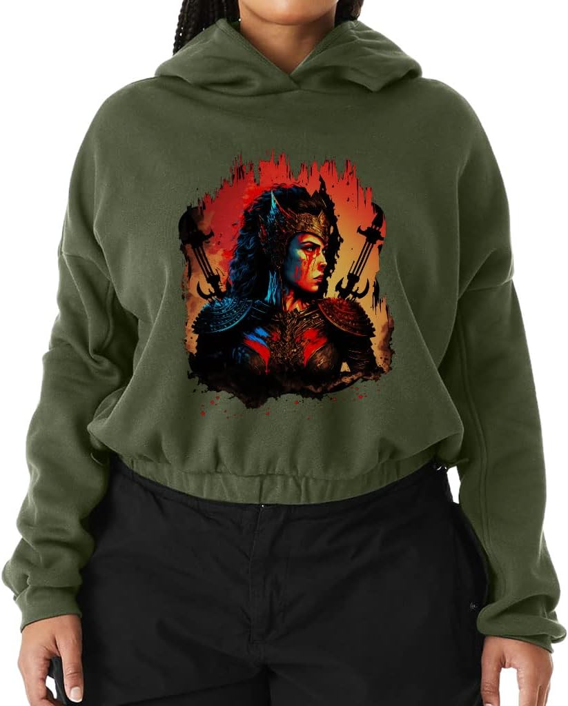 Cool Art Cinched Bottom Hoodie - Warrior Women’s Hoodie - Themed Hooded Sweatshirt