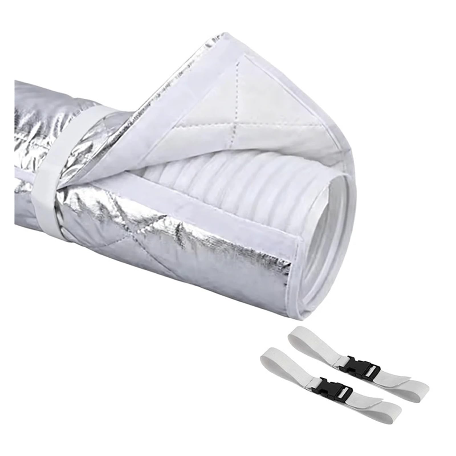 Shiketong Silver Strap Air Conditioner Exhaust Protective Cover Adjustable Straps Hose Insulation Waterproof Dustproof Shield With 2 Buckle Straps(Silver Strap)